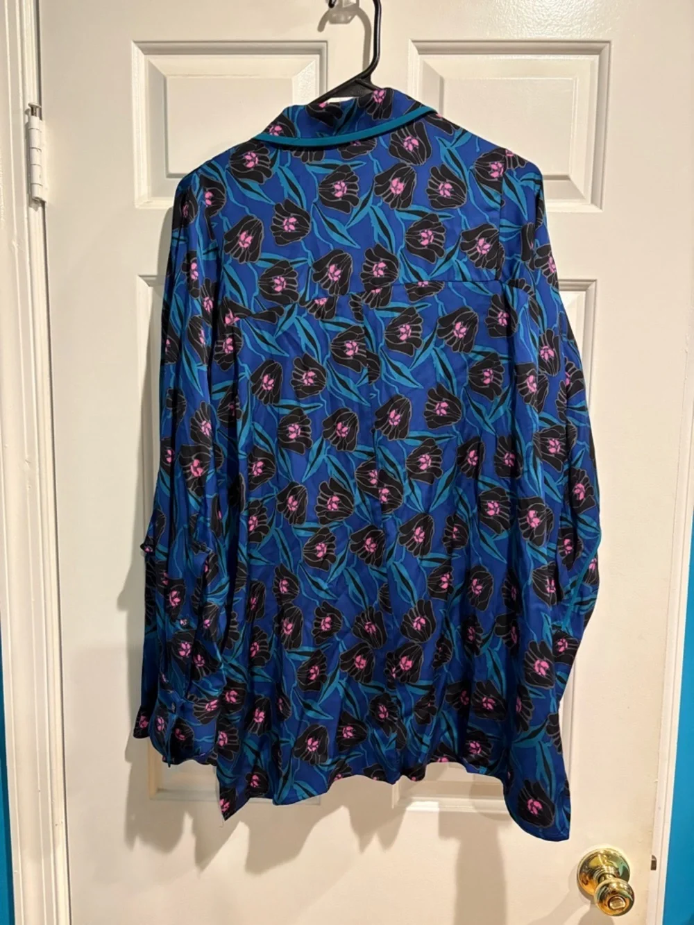 Diane von Furstenberg Alona blouse button down shirt sz M floral blue